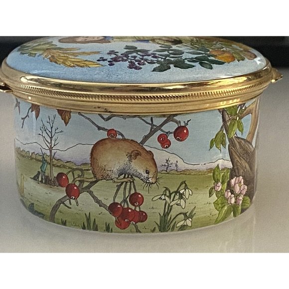 Marshall Enamels Four Seasons Pill Trinket Box Numbered Girl w Basket Happiness - Picture 11 of 16